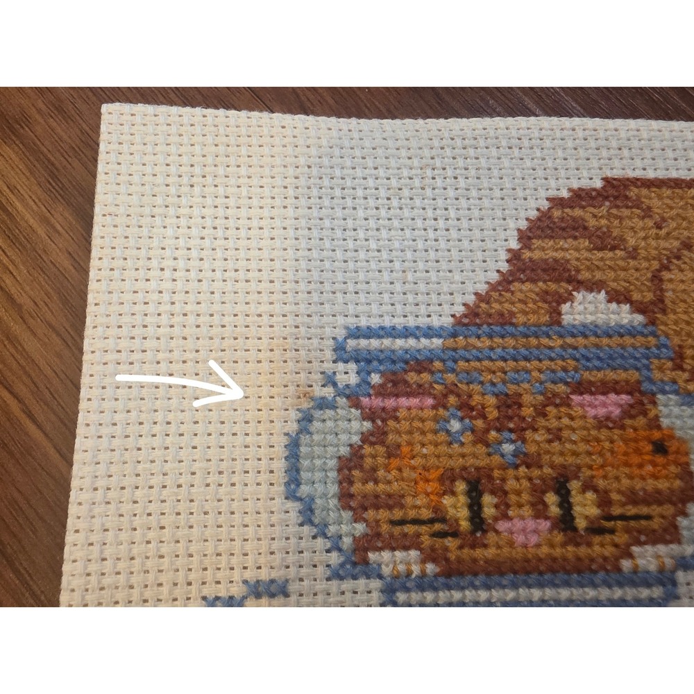 Vintage Handmade Cat Cross Stitch Wall Art Humor 5x7 Ginger Tabby Unframed - Picture 4 of 4